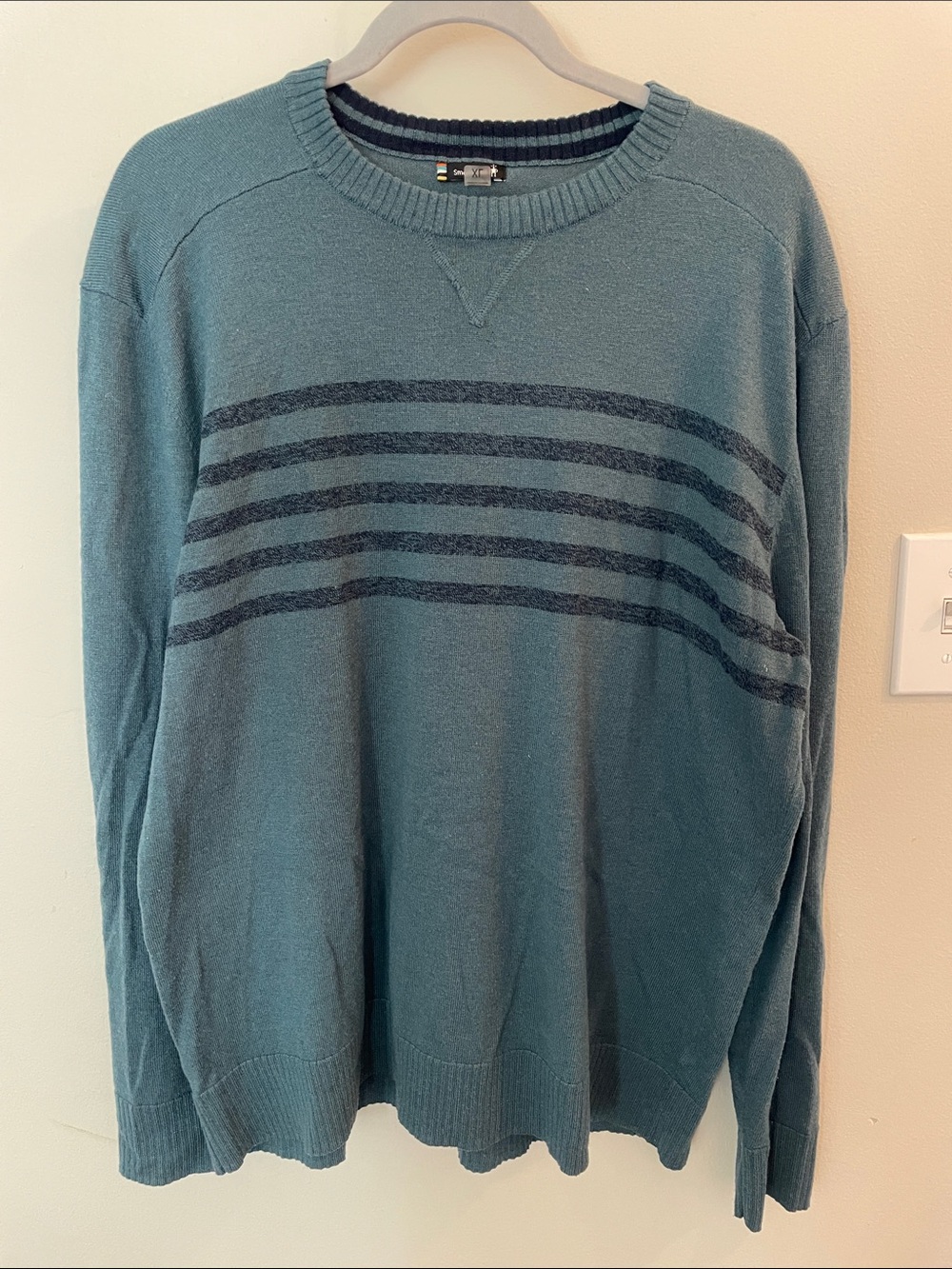 Smartwool Men's Crewneck Sweater in Teal with Dark Teal Stripes